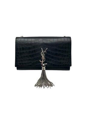 Yves Saint Laurent Black Croc Embossed Leather Kate Shoulder Bag